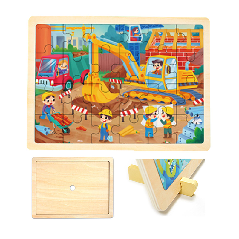 24PCS Construction Wooden Frame Puzzle